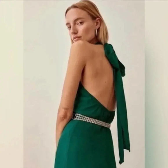New Reformation Filippa Halter Neck Dress Sycamore Size 12 B241 - Picture 2 of 7